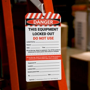 Danger: This Equipment Locked Out Hazard Stripes - Tear-Off Tag