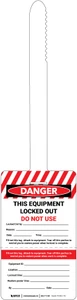 Danger: This Equipment Locked Out Hazard Stripes - Self-Locking Tear-Off Tag