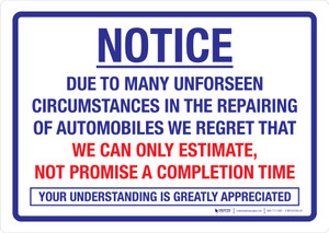Notice: We Can only Estimate, Not Promise Completion Time Landscape - Wall Sign