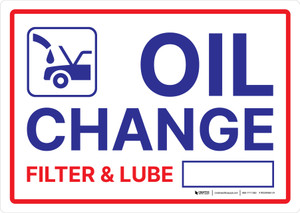 Oil Change Filter And Lube Price Landscape - Wall Sign