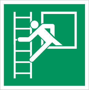 Emergency Window with Escape Ladder Left Safe Condition - IMO Glow Label