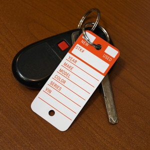 New-Used-STK# Orange/White - Auto Dealership Key Tags