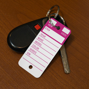 New-Used-STK# Purple/White - Auto Dealership Key Tags