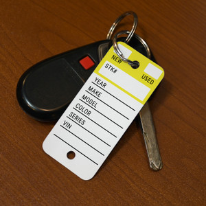 New-Used-STK# Yellow/White - Auto Dealership Key Tags