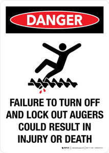 Danger: Failure To Turn Off And Lock Out Augers Could Result In Injury Or Death Portrait - Wall Sign