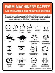 Farm Machinery Safety - See The Symbols And Know The Functions Portrait - Wall Sign