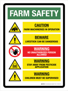 Farm Safety Warnings (Caution Farm Machineries) Portrait - Wall Sign