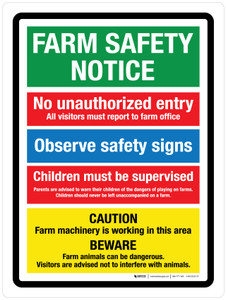Farm Safety Notice Warnings - Observe Safety Signs Portrait - Wall Sign