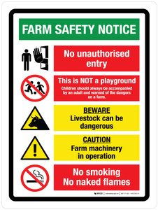 Farm Safety Notice Warnings (No Unauthorized Entry) Portrait - Wall Sign