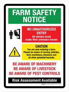 Farm Safety Notice Warnings (All Visitors Must Make Their Presence Known) Portrait - Wall Sign