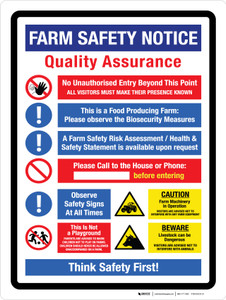 Farm Safety Notice Quality Assurance Portrait - Wall Sign