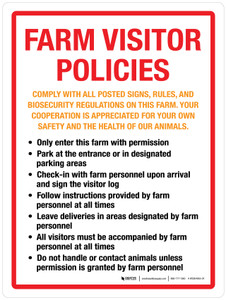 Farm Visitor Policies Portrait - Wall Sign