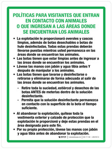 Policies For Visitors Contacting Animals Or Entering Animal Areas Spanish Portrait - Wall Sign