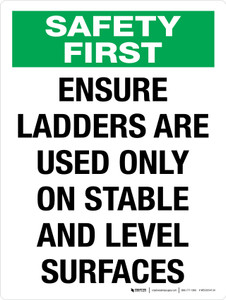 Safety First: Ensure Ladders Are Used Only On Stable And Level Surfaces Portrait - Wall Sign