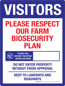Visitors: Please Respect Our Farm Biosecurity Plan Portrait - Wall Sign Visitors: Please Respect Our Farm Biosecurity Plan Portrait - Wall Sign