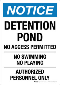 Notice: Detention Pond Portrait - Wall Sign