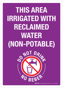 This Area Irrigated With Reclaimed Water (Non-Potable) Portrait - Wall Sign