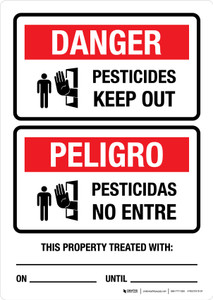 Danger: Pesticides Keep Out - This Property is Treated With Bilingual Spanish Portrait - Wall Sign