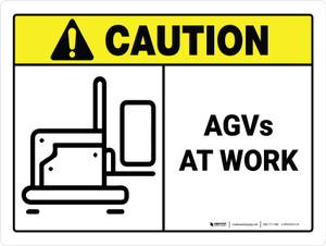 Caution: AGVs At Work ANSI Landscape - Wall Sign