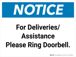 Notice: For Deliveries Assistance Please Ring Doorbell Landscape - Wall Sign