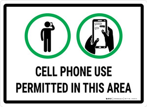 Cell Phone Use Permitted in This Area with Icons Rectangular - Floor Sign