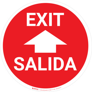 Exit with Icon Bilingual Spanish Red Circular - Floor Sign Exit with Icon Bilingual Spanish Red Circular - Floor Sign