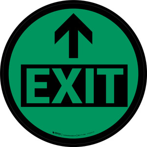 Exit Green With Arrow Circular - Floor Sign