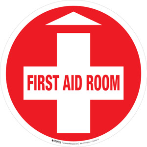First Aid Room Arrow Up with Icon Red Circular - Floor Sign