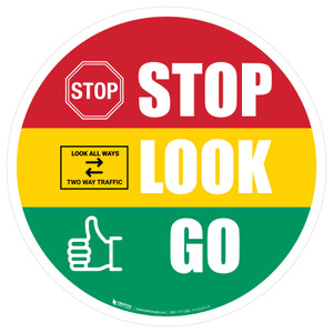 Stop Look Go with Icons Multicolored Circular - Floor Sign