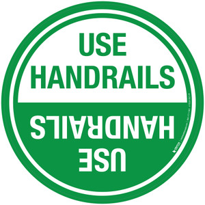 Use Handrails Green Mirrored Circular - Floor Sign