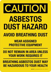 Caution: Asbestos Dust Hazard Avoid Breathing Dust Portrait - Wall Sign