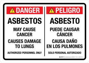 Danger: Asbestos May Cause Cancer Causes Damage To Lungs Bilingual Landscape - Wall Sign