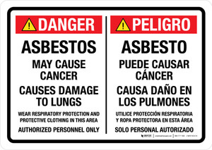 Danger: Asbestos May Cause Cancer Causes Damage To Lungs Wear Respiratory Protection Bilingual Landscape - Wall Sign