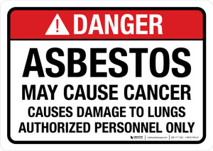 Danger: ANSI Asbestos May Cause Cancer Causes Damage To Lungs Authorized Personnel Only Landscape - Wall Sign