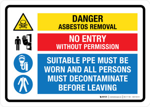 Danger Asbestos Removal - No Entry Without Permission - Suitable PPE Must Be Worn Landscape - Wall Sign