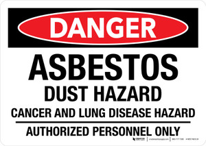 Danger: Asbestos Dust Hazard Cancer And Lung Disease Hazard Authorized Personnel Only Landscape - Wall Sign