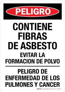 Danger: Contains Asbestos Fibers - Avoid Creating Dust Spanish Portrait - Wall Sign