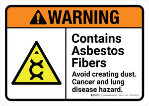Warning: ANSI Contains Asbestos Fibers - Avoid Creating Dust Cancer And Lung Disease Hazard with Icon Landscape - Wall Sign
