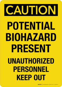 Caution: Potential Biohazard Present - Unauthorized Personnel Only Portrait - Wall Sign