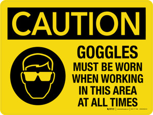 Caution: Goggles Must Be Worn When Working In This Area At All Times Landscape - Wall Sign