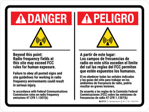Danger: Beyond This Point Radio Frequency Fields At This Site May Exceed FCC Rules For Human Exposure Bilingual Landscape - Wall Sign