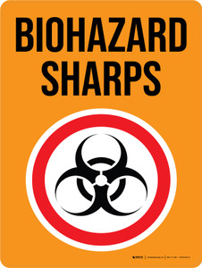 Biohazard Sharps Orange with Icon Portrait - Wall Sign Biohazard Sharps Orange with Icon Portrait - Wall Sign