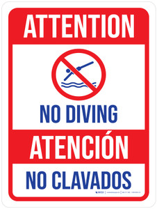 Attention: No Diving Spanish Bilingual with Icon Portrait - Wall Sign