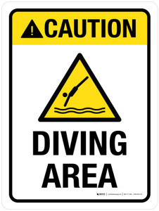 Caution: Diving Area with Hazard Icon ANSI Portrait - Wall Sign