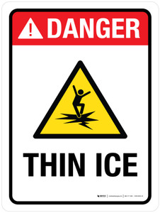 Danger: Thin Ice with Hazard Triangle Portrait - Wall Sign
