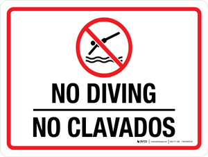 No Diving No Clavados Spanish Bilingual with Icon Landscape - Wall Sign