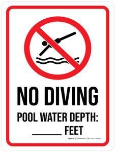No Diving - Pool Water Depth with Icon Portrait - Wall Sign