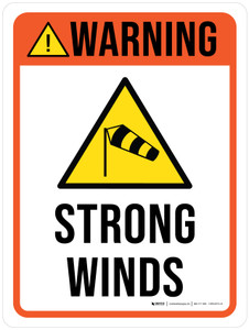 Warning: Strong Winds with Hazard Icon Portrait - Wall Sign