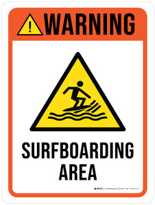 Warning: Surfboarding Area with Hazard Icon Portrait - Wall Sign