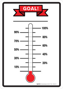 Goal Fill-In Thermometer Percentages Portrait - Dry Erase Wall Sign